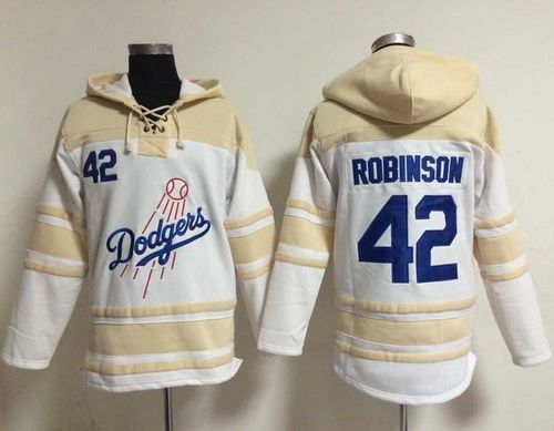 Dodgers #42 Jackie Robinson White Sawyer Hooded Sweatshirt MLB Hoodie - Click Image to Close